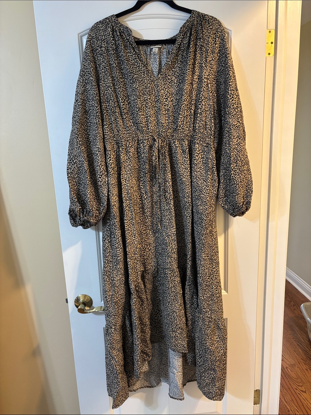 Leopard Print Long Sleeve Dress - Neutral Tones